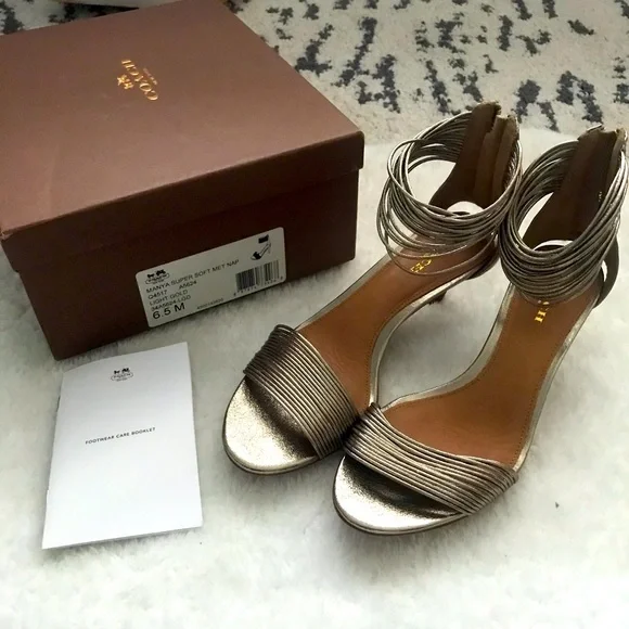 NWT COACH Manya Super Soft Dress Sandals Gold kitten heal size 6.5 metallic - Picture 11 of 11